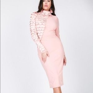 SOLD OUT Faux Leather Tiered Long Sleeve Mesh Midi Dress